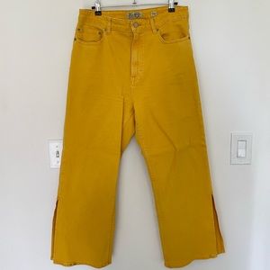 Split bottom yellow wide leg ankle jeans